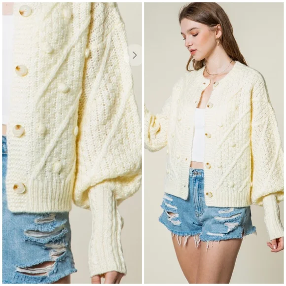 Very J Cream Cozy Chic Medium Chunky Knit Cardigan - Picture 8 of 10